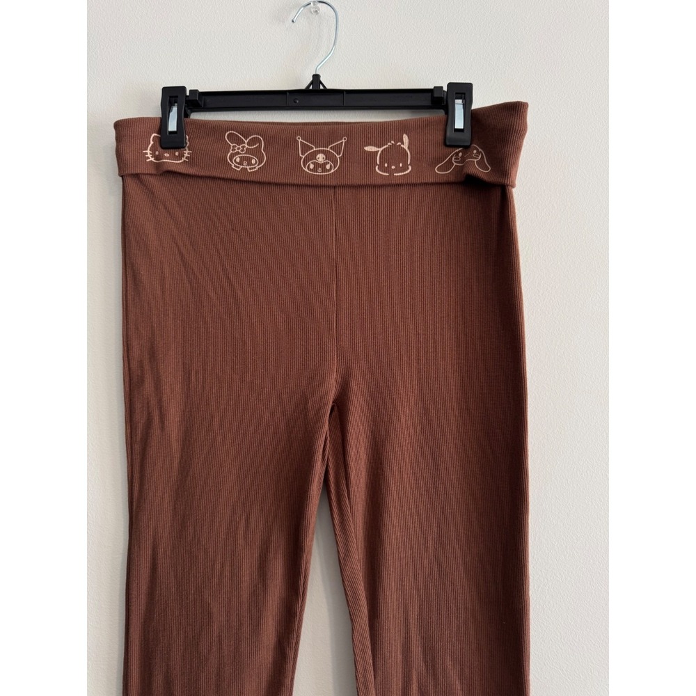 Sanrio Hello Kitty yoga pants medium Y2K Ribbed Flare Women's Brown Foldover - Picture 5 of 6